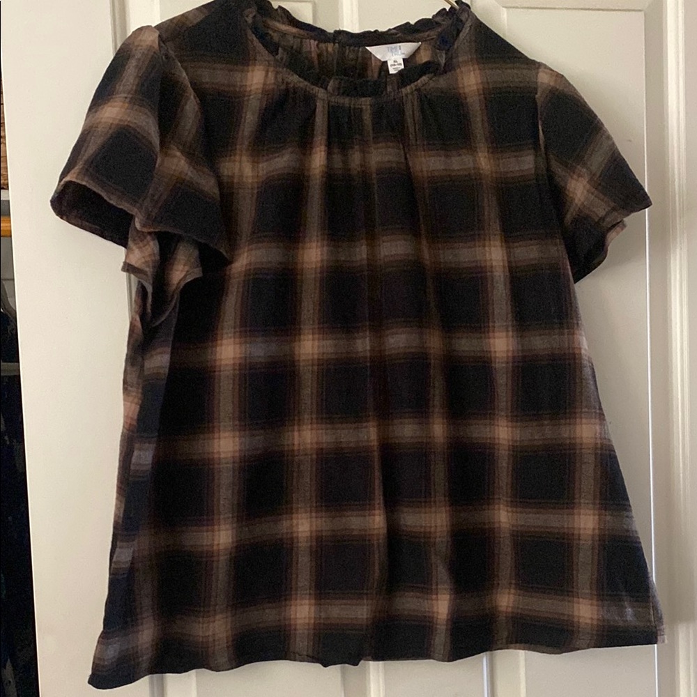 Time and Tru Black & Brown Plaid Shirt